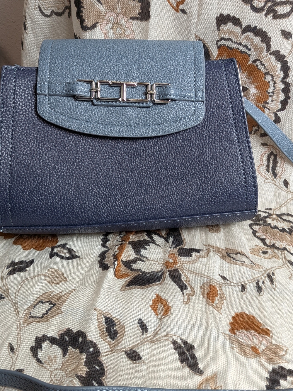 Tahari Two-Tone Blue Pebbled Leather Crossbody NWT